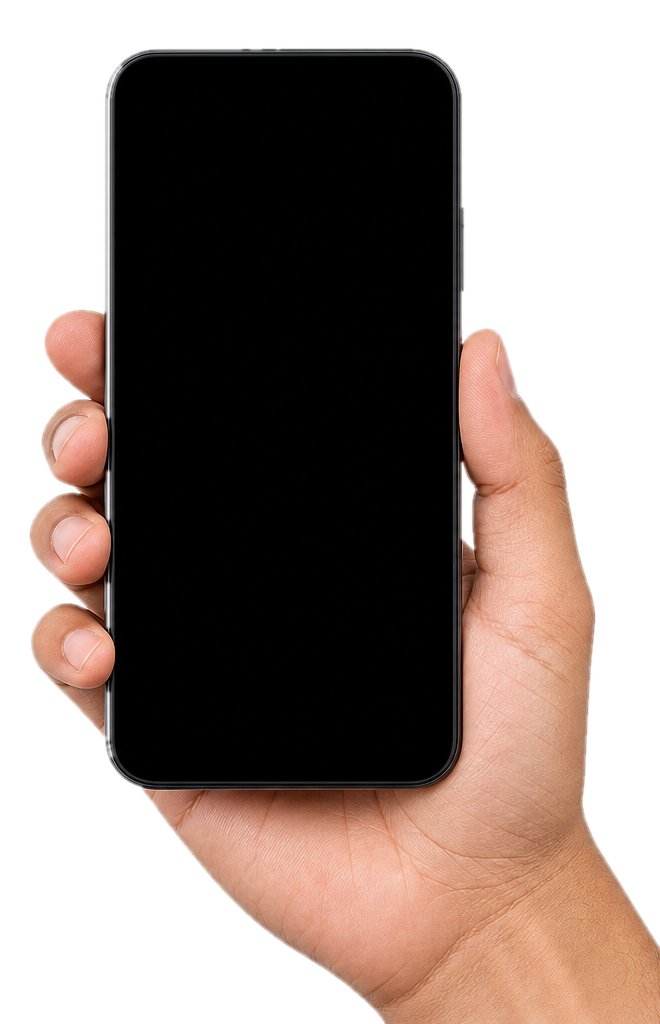 Hand holding a phone running an AI assistant
